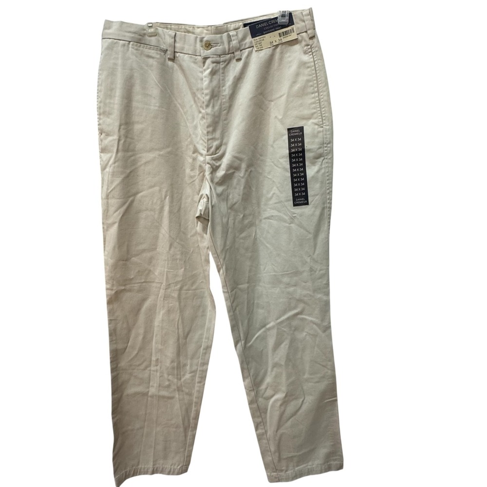 Daniel Cremieux Mens Pants Bayonne Chino Flat Front Straight Fit Stone 34X34 NWT